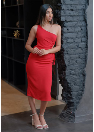 ANDREA ONE SHOULDER RED DRESS